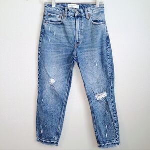 Abercrombe & Fitch Denim Jeans Womens Size 4S Blue The Mom High Rise Distressed